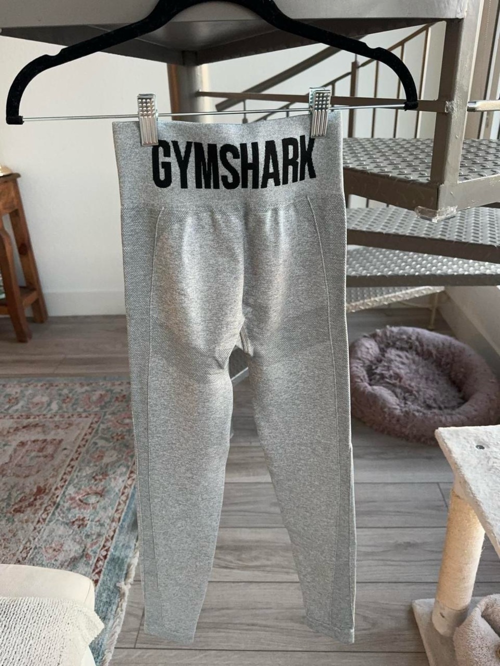Gymshark Gray Leggings with Black Logo Waistband